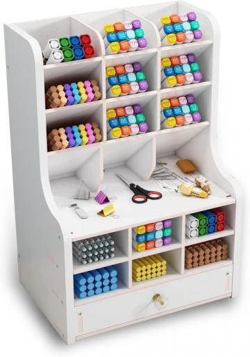 Organizator de birou din lemn cu 15 compartimente