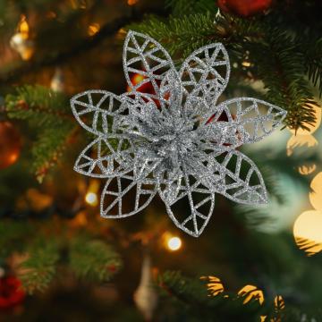 Ornament de Craciun - cu cleme - floare cu sclipici