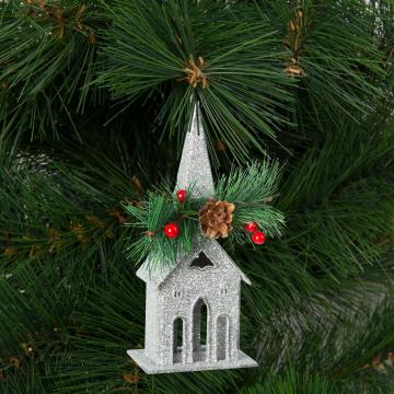 Ornament de brad cu agatatoare - biserica - 16 x 6.5 cm