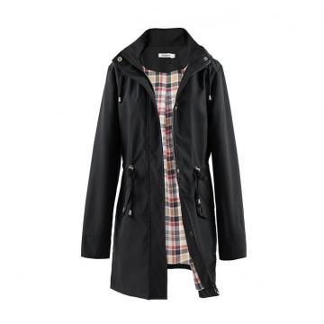 Palton elegant pentru femei, Poncho cu gluga, XS negru