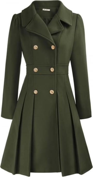 Palton elegant pentru femei, gros, casual, verde 2XL