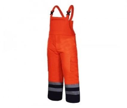 Pantalon reflectorizant cu pieptar / portocaliu - S