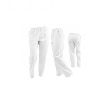 Pantaloni HoReCa unisex albi cu elastic si doua buzunare