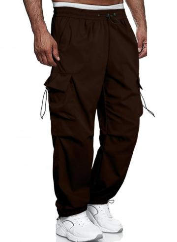 Pantaloni largi, sport, cu buzunare pentru barbati maro