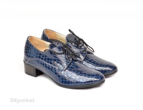 Pantofi albastri dama cu toc din piele naturala P359