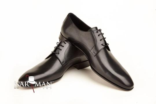 Pantofi barbatesti eleganti, negri, piele, cu siret, Narman
