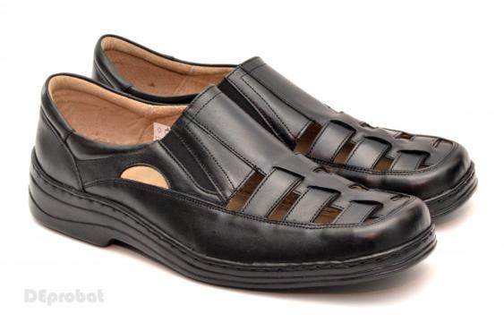 Pantofi barbati piele naturala negri de vara cu elastic