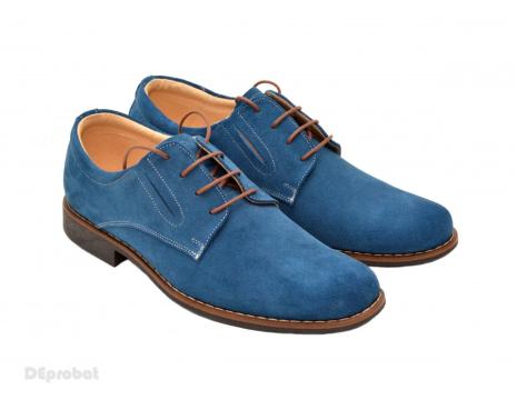 Pantofi barbati piele naturala velur albastri casual-office