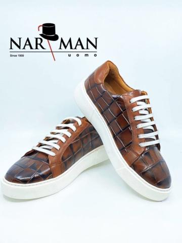 Pantofi casual din piele cu patratele maro Narman