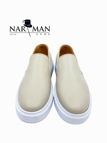 Pantofi casual din piele fara siret crem Narman, PC12