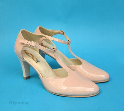 Pantofi dama bej lacuiti eleganti din piele naturala