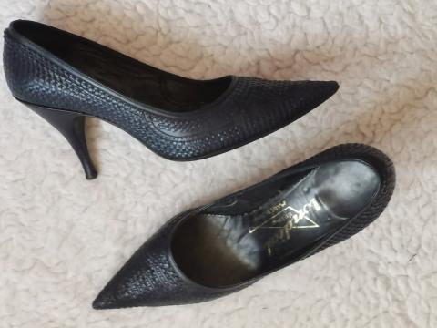 Pantofi dama bleumarin stiletto piele impletita toc cui