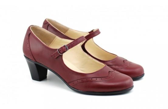 Pantofi dama eleganti din piele naturala grena cu toc