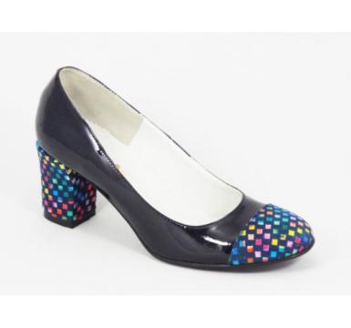 Pantofi dama eleganti din piele naturala negri/bleumain