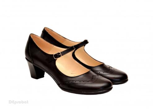 Pantofi dama eleganti din piele naturala negri cu toc