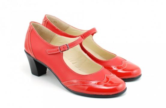 Pantofi dama eleganti din piele naturala rosii cu toc