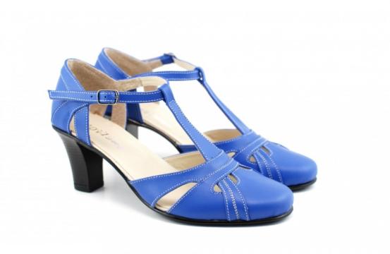 Pantofi dama piele naturala albastri cu bareta P126AL