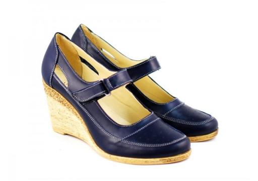 Pantofi dama piele naturala bleumarin cu platforma P74BL