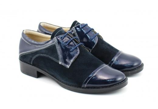 Pantofi dama piele naturala bleumarin cu siret P90BL