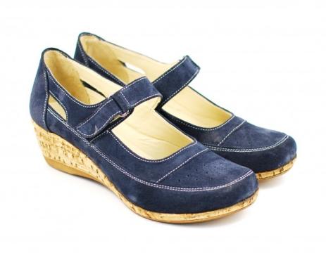 Pantofi dama piele naturala bleumarin velur cu platforma