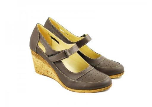 Pantofi dama piele naturala gri cu platforma P74G