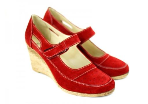 Pantofi dama piele naturala velur rosii cu platforma