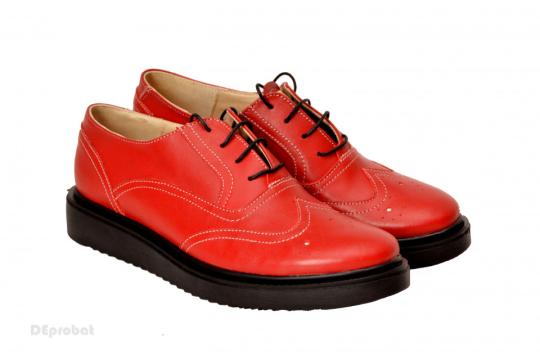 Pantofi dama rosii casual-eleganti din piele naturala Oxford