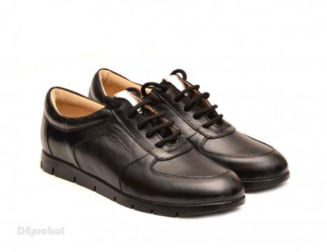 Pantofi dama sport-casual negri din piele naturala cu siret