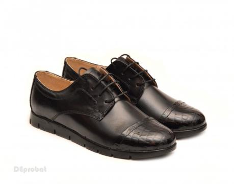 Pantofi dama sport-casual negri din piele naturala cu siret