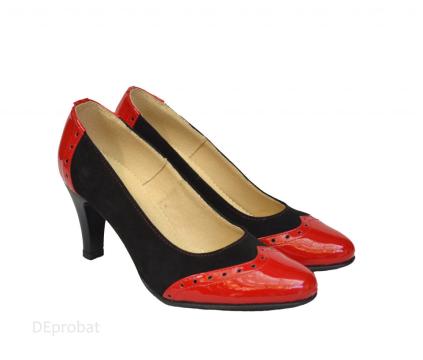 Pantofi negru cu rosu dama eleganti din piele naturala