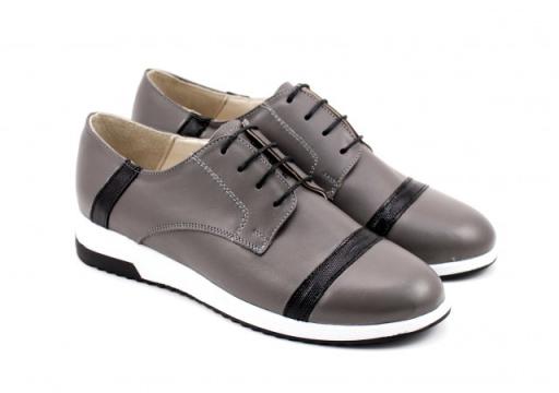 Pantofi sport dama piele naturala gri cu negru P83