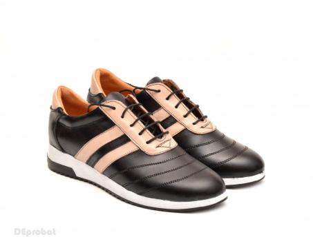 Pantofi sport dama piele naturala negru cu bej P81