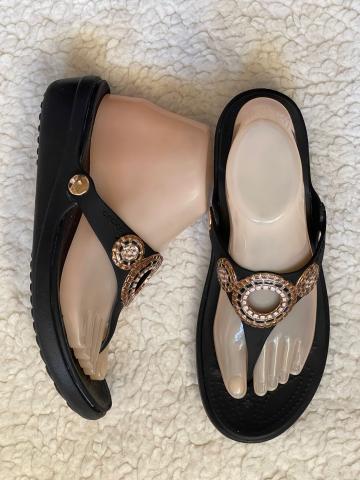 Papuci dama Flip-flops negri accesorii aurii femei Crocs