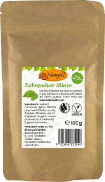 Pasta de dinti pudra cu menta 100g - refill Birkengold