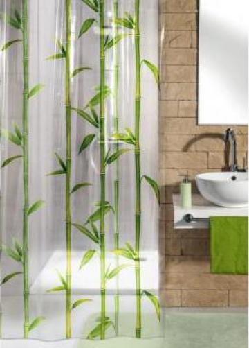 Perdea dus, plastic ecologic, 180x200cm, transparent/verde