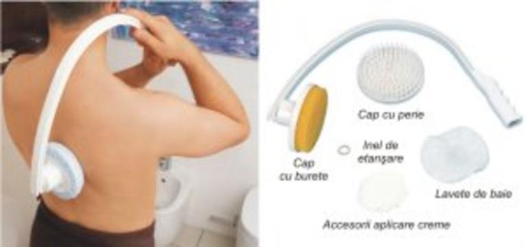 Perie de spate a 3-a mana cu brat arcuit, burete, laveta