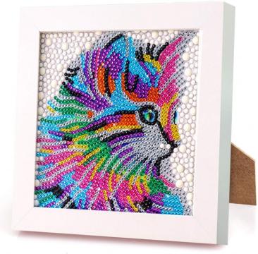 Pictura cu diamante 5D cu rama de lemn 18x18 - Pisicuta