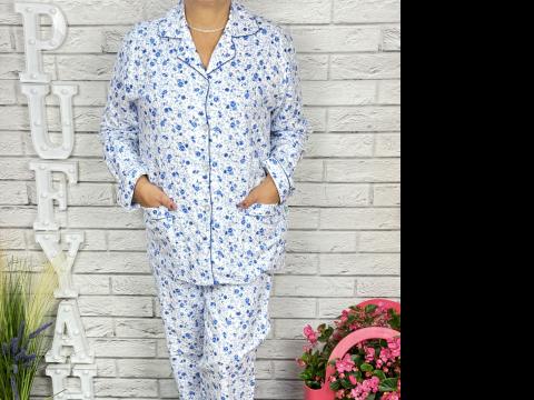 Pijama din finet, 100% bumbac, bluza cu nasturi si pantalon