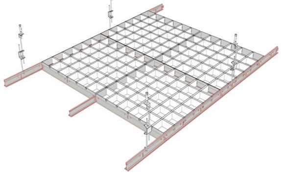 Placi tavan Quadro T celule 150x150 mm, albe (Ral 9016)