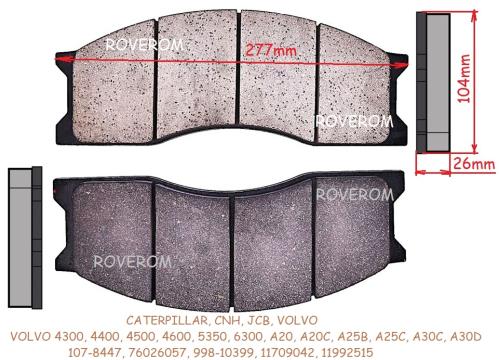 Placute frana Case, Caterpillar, CNH, JCB (277x104x26mm)