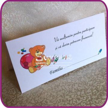 Plic de bani botez, place card ursulet