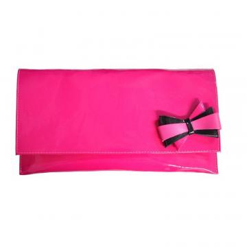 Plic din piele lacuita fuchsia cu funda