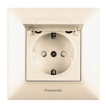 Priza Schuko 2P+E cu capac 16A 250V beige