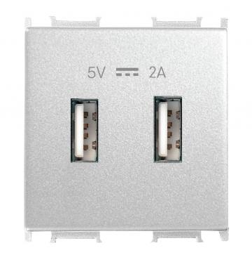 Priza USB 2M 2A 5V metalic alb