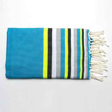 Prosop plaja Fouta Tunis albastru cu dungi lime