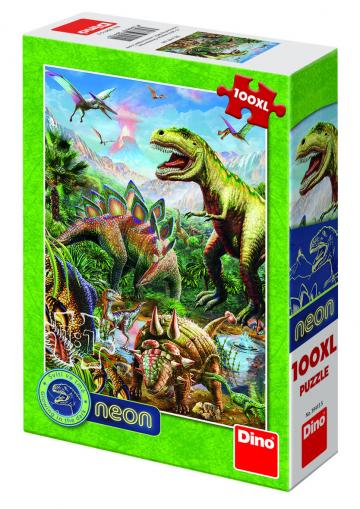 Puzzle XL - Lumea dinozaurilor neon (100 piese)