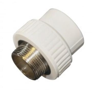 Racord cu filet metalic exterior, PPR alb, 90x3" hexagonal