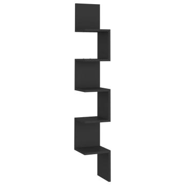 Raft de perete pentru colt, negru, 20x20x127,5 cm