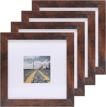 Rama foto 20x20cm set de 4, maro inchis cu passepartout pent