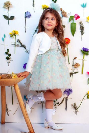 Rochie Indira cu fluturi aqua (1-4 ani)